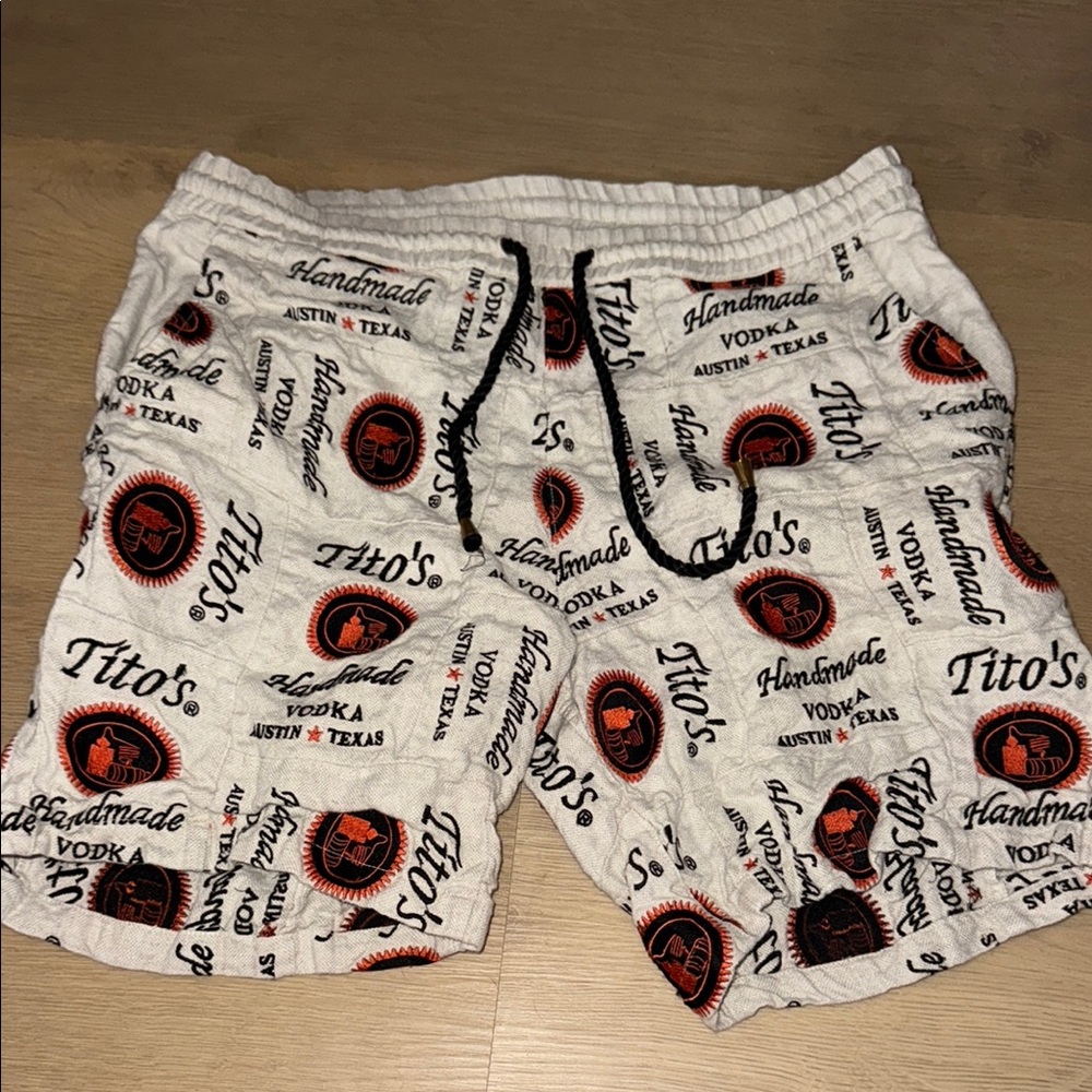 Tito’s vodka Austin Texas shorts size medium 34-36 grey black orange liquor